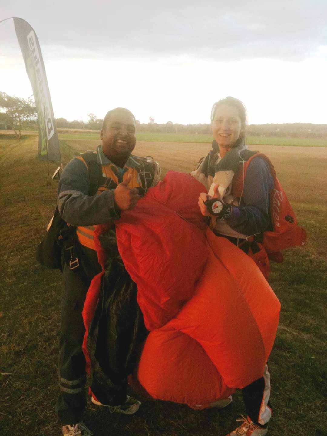 Omkar after sky diving with trainer